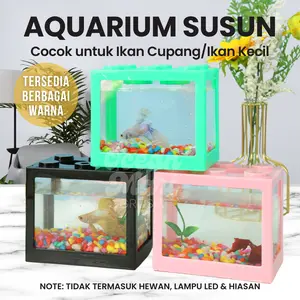 Soliter Mini Akrilik Susun Aquarium Tempat Kandang Kaca Kecil Akuarium Ikan Guppy Cupang Emas Hias