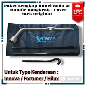 PAKET HANDLE DONGKRAK + KUNCI RODA 21 MM + COVER JACK METEMA MOBIL INNOVA/FORTUNER/HILUX Baut Car