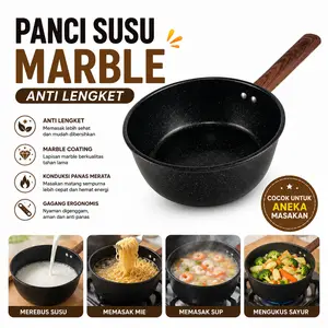 panci susu marble anti lengket 20cm Gagang kayu bisa induksi / panci masak mie induksi panci 2in1 rebus dan goreng anti lengket / panci stainless hitam enamel