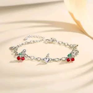 NURAKSESSORIS|| gelang ceri merah manik kecil rantai silver model terbaru style korea COD