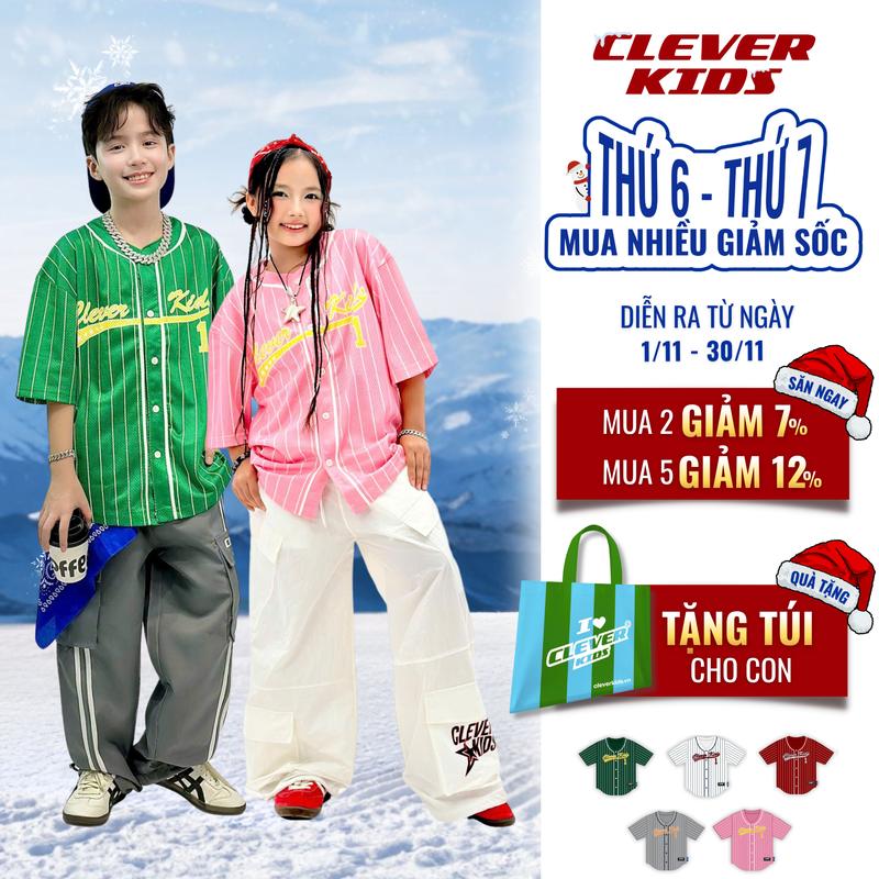   Áo Cho Bé Trai Bé Gái 15kg-60kg  Áo Bóng Chày Clever Kids Base Cotton Lưới Năng Động 