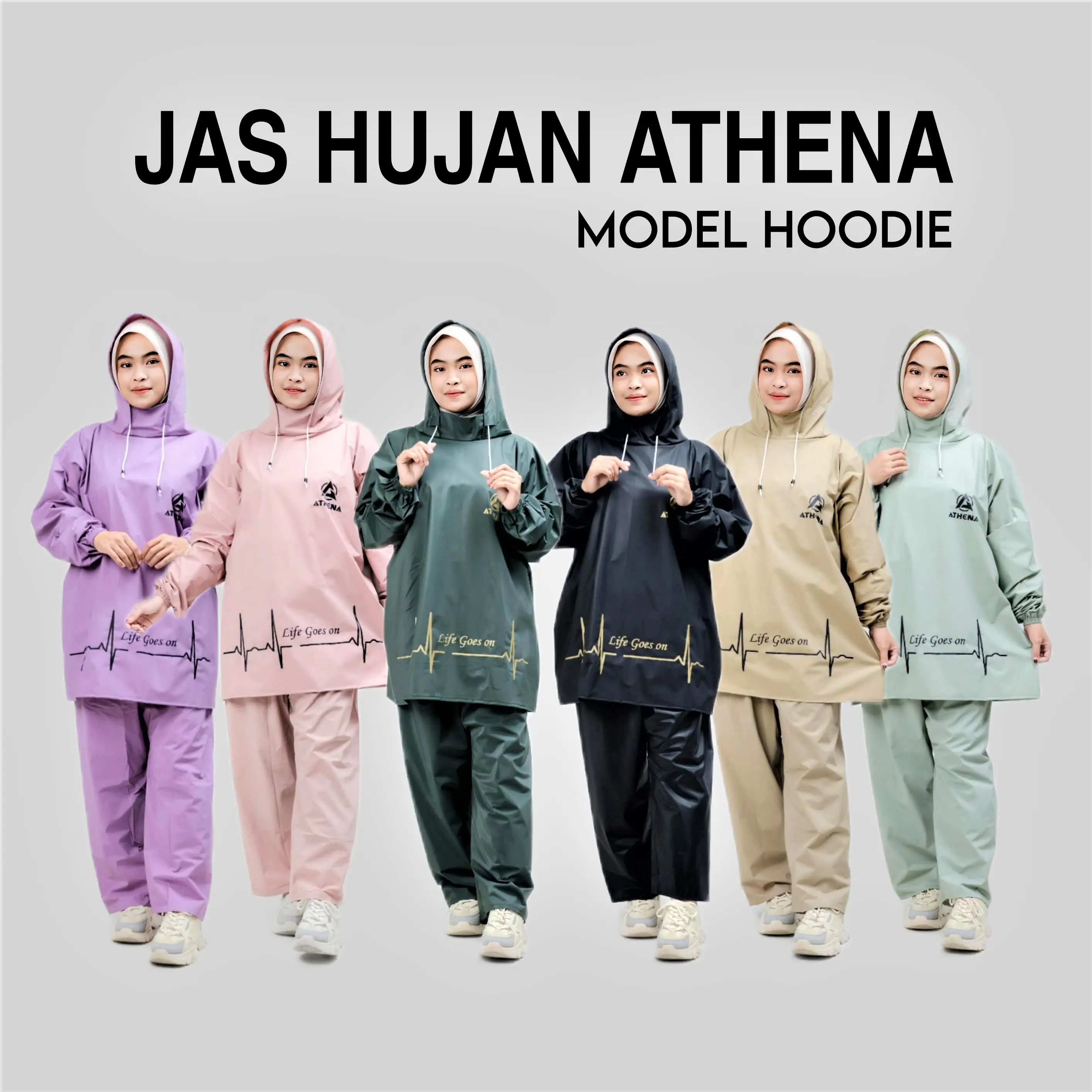 Jas Hujan Model Hoodie  Pria Dan Wanita Dewasa Bahan PVC Waterproof Tebal Anti Rembes