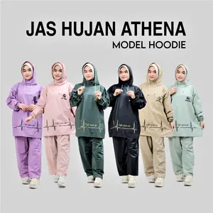 Jas Hujan Model Hoodie  Pria Dan Wanita Dewasa Bahan PVC Waterproof Tebal Anti Rembes