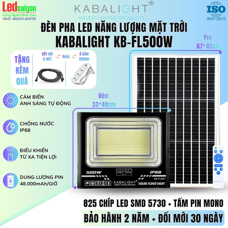 ĐÈN PHA LED NĂNG LƯỢNG MẶT TRỜI KB-FL500W TẤM PIN MONO ÁNH SÁNG TRẮNG IP68 BẢO HÀNH 24 THÁNG TIẾT KIỆM ĐIỆN.