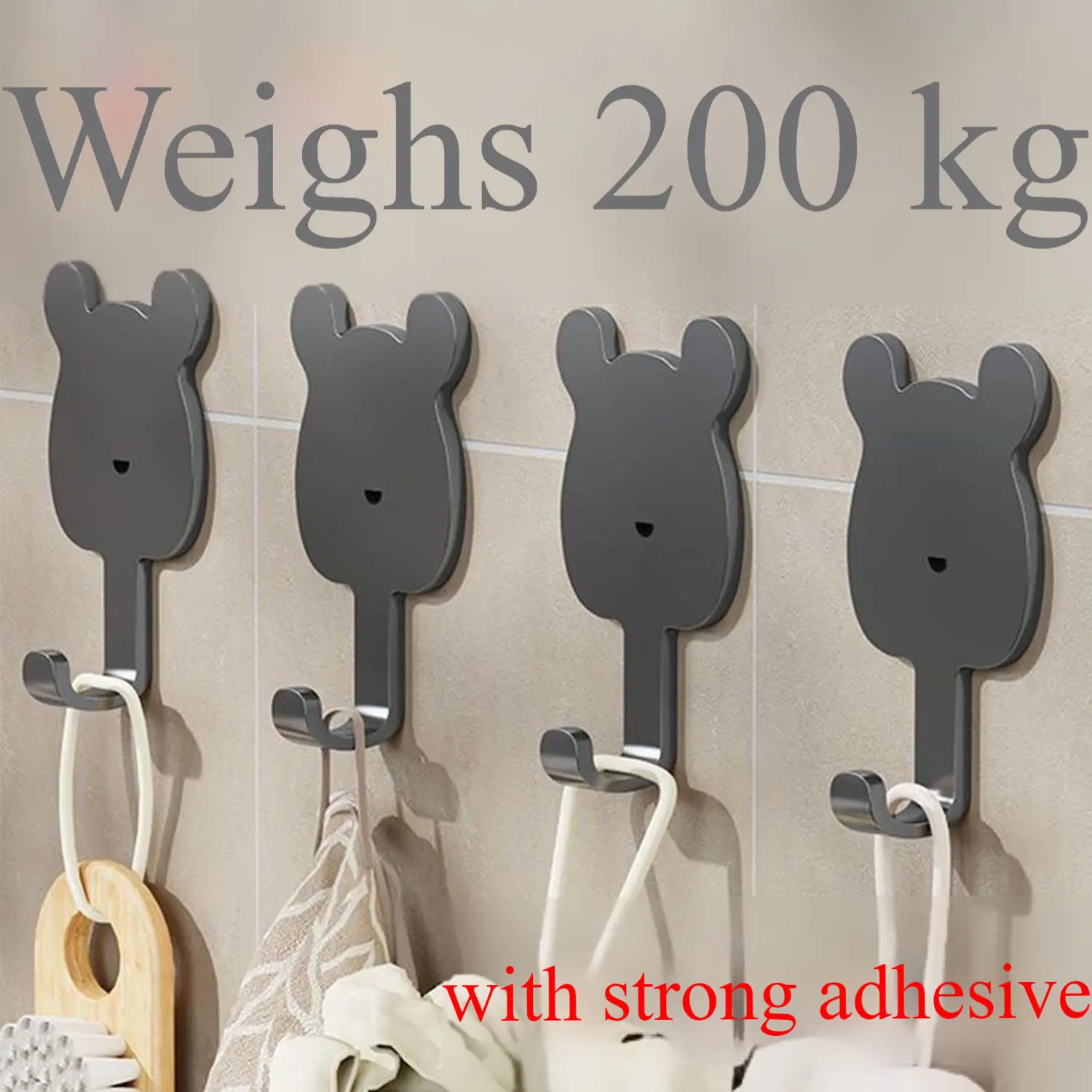 No Drill Kitchen Hooks - Wall-Mounted Towel Rack & Door Hooks, Strong Adhesive Hooks, Waterproof & Rustproof, Multi-functional Storage
