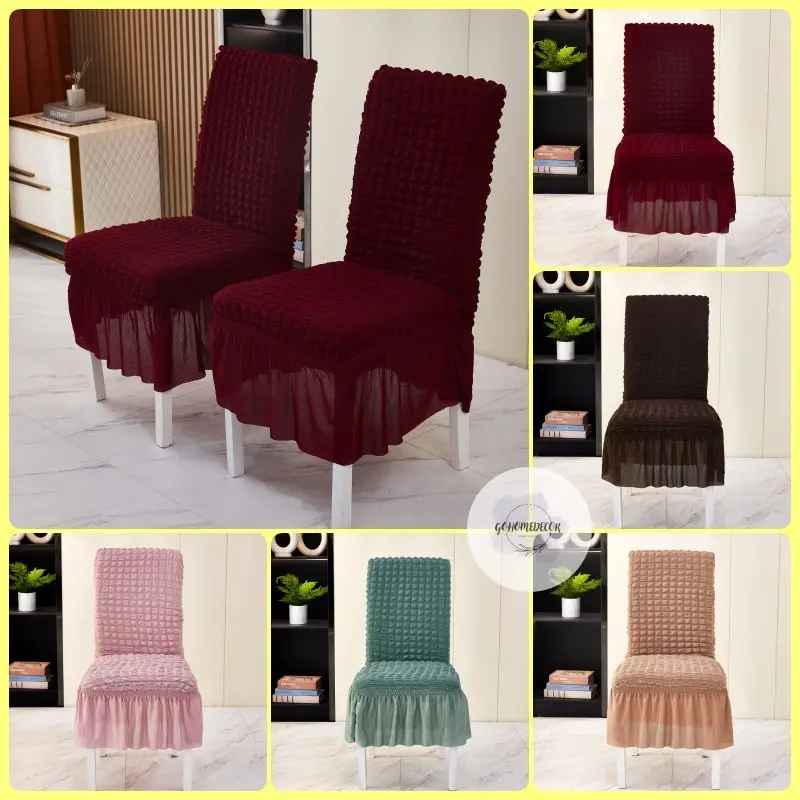 Elastic Chair Cover Skirt / Sarung Kursi Bangku Makan Elastis Betekstur Polos Aesthethic Renda