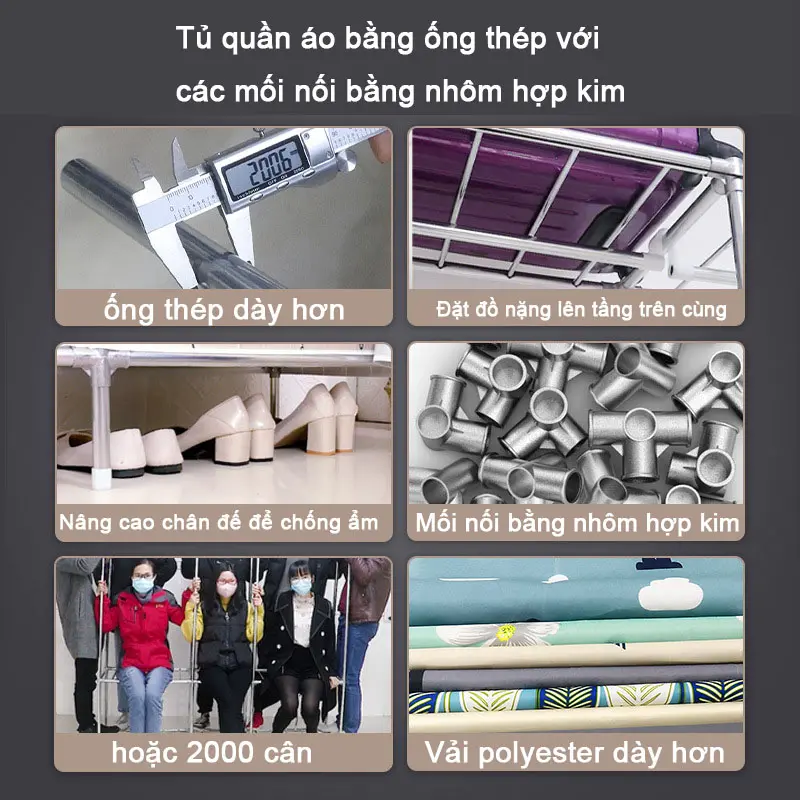 Tủ quần áo vải hợp kim, thiết kế đơn giản, dung tích lưu trữ lớn, 23MM 5