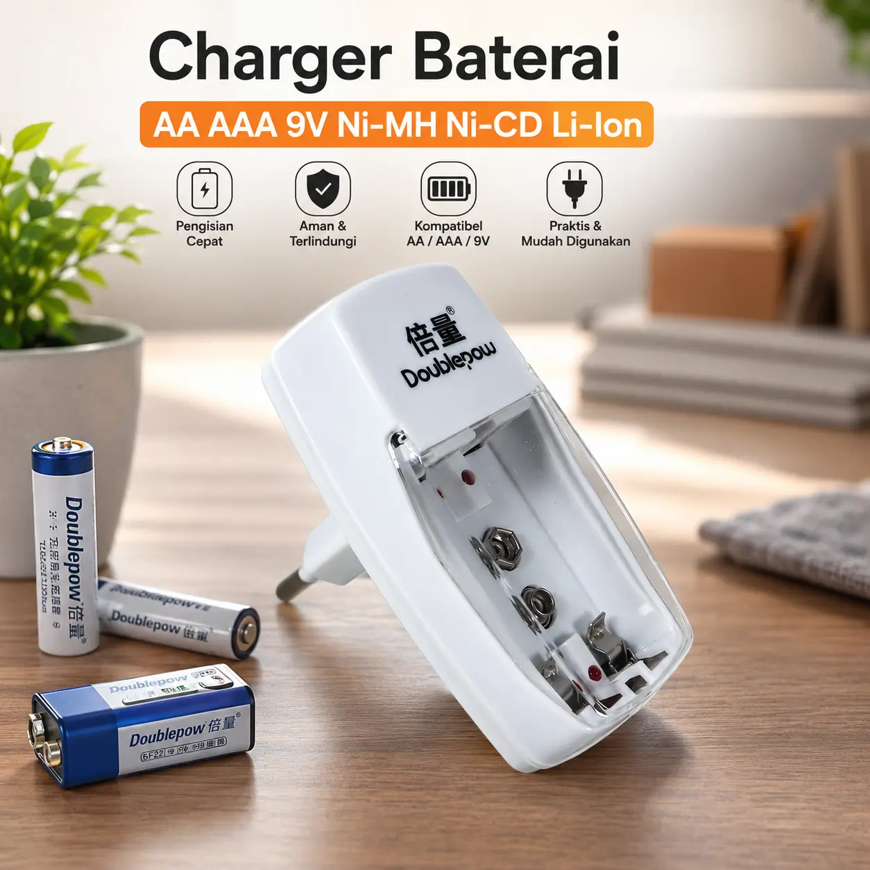 Charger Baterai AA AAA 9V Ni-MH Ni-CD Li-Ion Doublepow