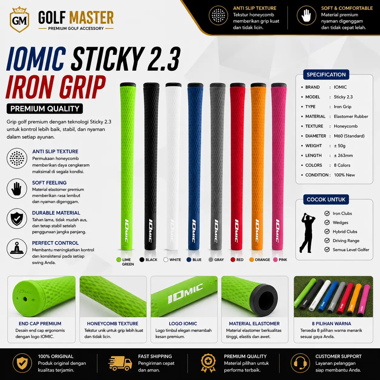Grip Golf IOMIC Sticky 2.3 Golf Master | Iron Grip Anti Slip | Soft Feel | Grip Stick Golf Premium | Standard Size