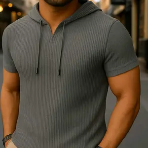 Baju Kaos Hoodie Pria Polos Bahan Waffle Kaos Kupluk Lengan Pendek Dewasa oblong Slim Fit Nyaman Tahan Panas