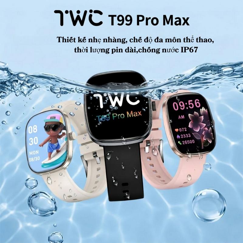 Đồng hồ thông minh TWC T99 Pro Max | Phong cách Hàn Quốc | Màn hình HD 1.83" | Chống nước IP67 | Gọi Bluetooth, nghe nhạc, chơi game & tính toán | Tương thích với iOS & Android