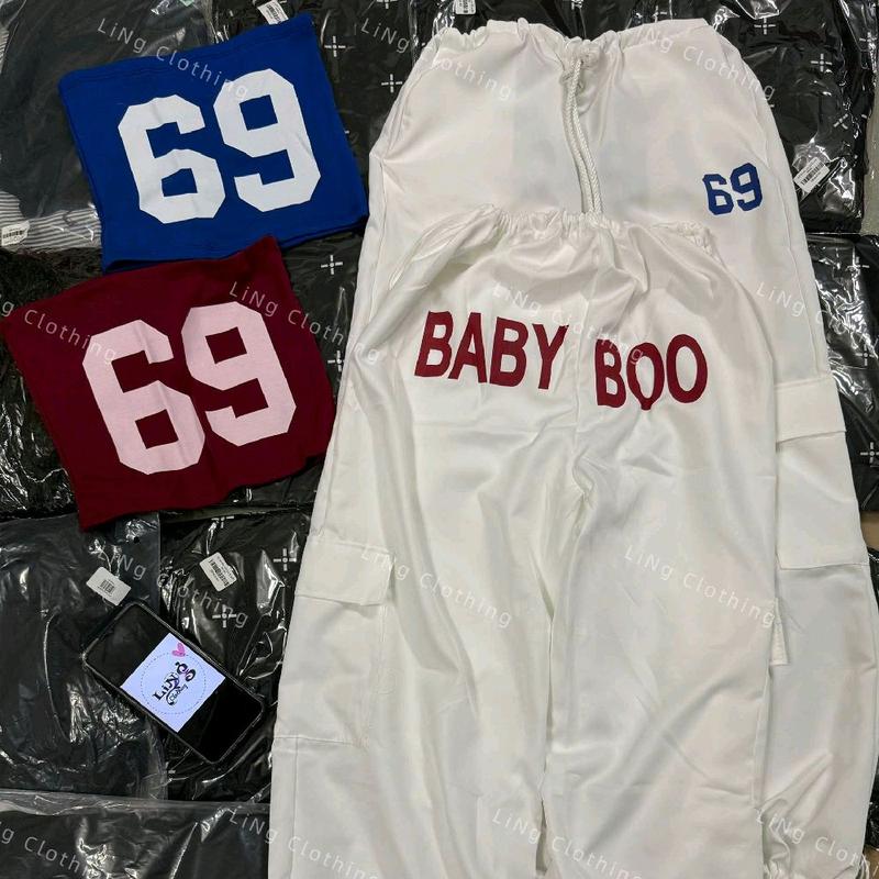 Set bộ nữ áo quây in số phối quần hộp Jogger baby boo 8