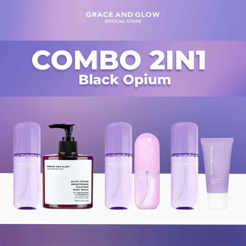 Combo 2in1 Black Opium Body Mist và Lăn Khử Mùi Xịt Dưỡng Tóc Sữa Tắm Grace And Glow cho mọi loại da 100ml + 400ml Black Opium xịt thơm toàn thân