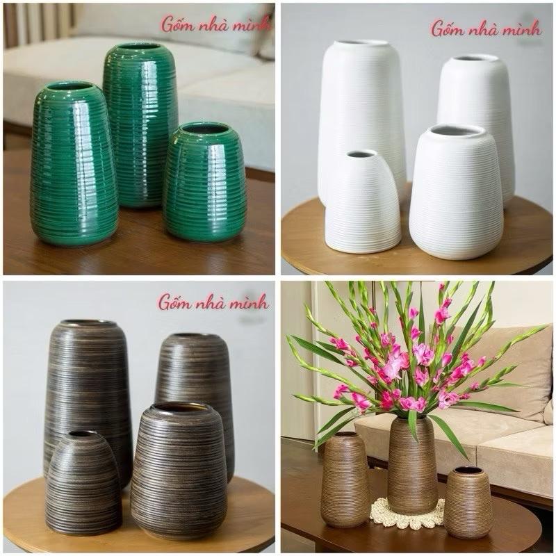 Bình Cắm Hoa Dáng Đu Đủ Gốm Mộc Bát Tràng, Bình Hoa Dáng Đu Đủ Gốm Bát Tràng