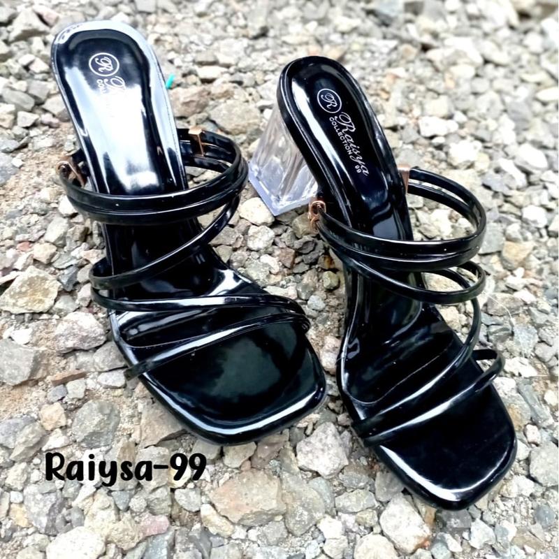 Sandal hell wanita mules hak kaca 7 cm Ardilla Sandal terlaris coklat mahugony glosy 2