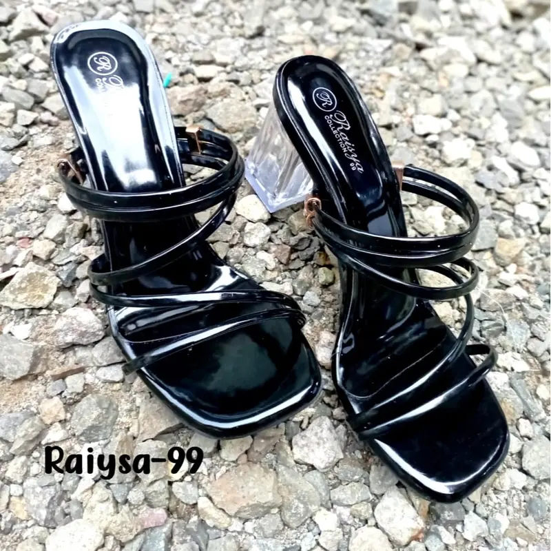 Sandal hell wanita mules hak kaca 7 cm Ardilla Sandal terlaris coklat mahugony glosy 2
