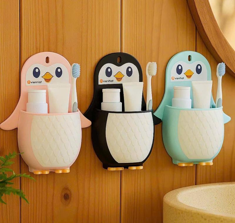 Kệ Dán Tường Hình Chim Cánh Cụt Đựng Bàn Chải Đồ Dùng Nhà Tắm Học Tập Cho Bé Treo Tường Dễ Lắp Đặt Tiết Kiệm Diện Tích