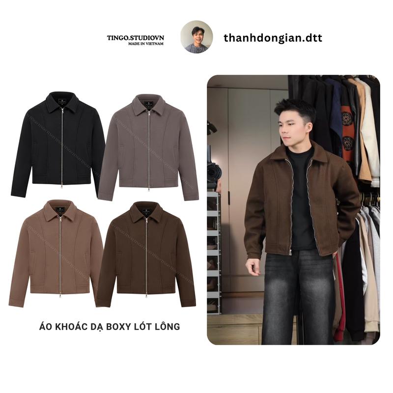 {TINGO & Thành Đơn Giản Áo Khoác Dạ Nam Boxy{Form Lửng} Lót Lông Cáo TINGO 2025 Khóa Zip dày dặn ấm áp Mùa Thu Đông Mã 33