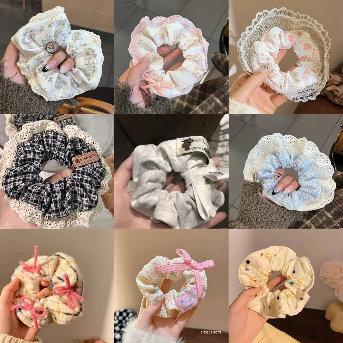 Ballet Wind Sweetheart Barbie Màu hồng Bowknot Ribbon Hair Ring Phong cách Tây Ban Nha Hoa ren đầu dây thừng ruột già Chun Women Nhung Voan Voi