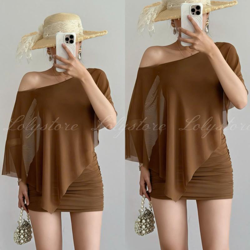 ( CÓ BIGSIZE ) Đầm body nữ dáng ngắn nhún eo tôn dáng trễ vai phong cách trẻ trung sang chảnh Lolystore Dress Women NH904