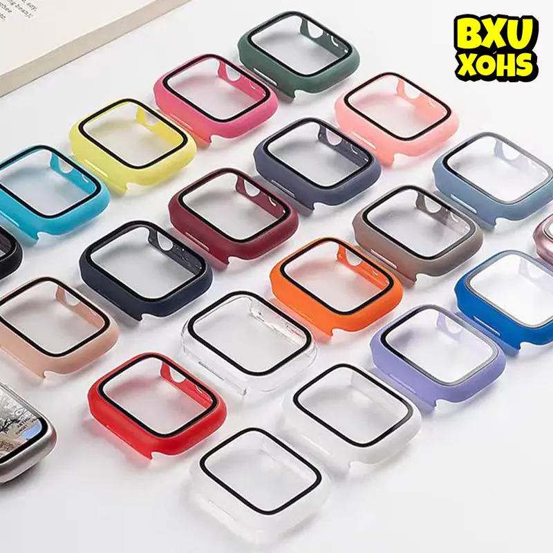 Jam Tangan Temepred Glass PC Case for Apple Watch IWatch Ultra 3 2 49mm Series 11 10 9 8 7 6 5 SE 3 2 46 41 44 45 42 38 Anti Gores Matte Hard with Film Screen Protector Bumper Cover for Smartwatch I8 S10 S8 S9 Pro Max T900 T800 Ultra 8 MAX 9 PRO S20 T500