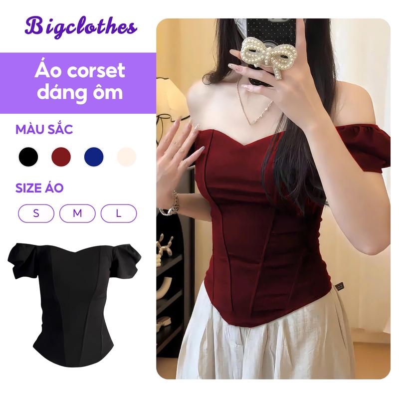 Áo Corset Dáng Ngắn Tay Phồng BigClothes Áo Nữ Dáng Ôm Trễ Vai Phong Cách Sang Chảnh Thời Trang B16