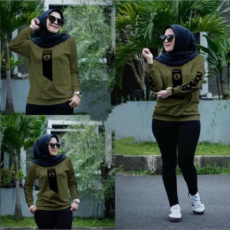 Outfit Hijab Style / Baju Atasan Lengan Panjang / Sweater ZOLAQU / COD / Baju Wanita Lengan Panjang / Sweater Hijab Style / Kaos Nyaman Muslim Oblong 6