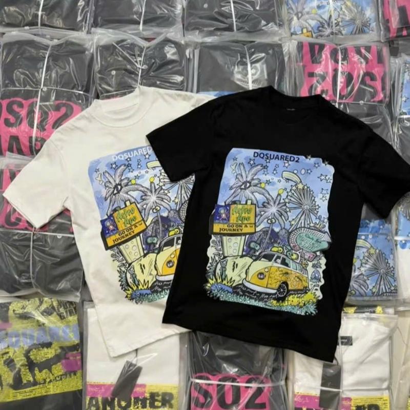 Áo Phông Nam DSQ In Hình Cây Dừa xanh & ôtô Màu Sắc Siêu Đẹp - Áo Phông DSQ Nam Chất Cotton Cao Cấp 2màu đen trăng