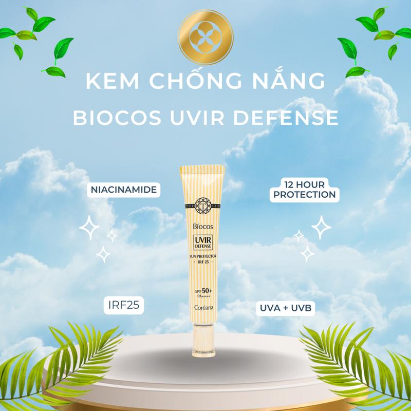 Kem chống nắng BIOCOS UVIR Defense Sun Protector – Dưỡng sáng Mỏng nhẹ – 40g | SPF50+ PA++++ – Cho da dầu và da nhạy cảm