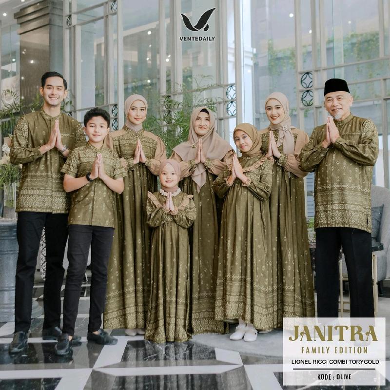 SISOL - JANITRA FAMILY SET SERIES ORI VENTEDAILY 2025 - Baju Seragam Sarimbit Lebaran Idul Fitri Idul Adha Halal Bihalal Keluarga Dress Dewasa dan Anak + Kemeja Koko Dewasa dan Anak Kembaran Motif dan Bahan Leonel Ricci mix Torygold Premium Ekskulif 5