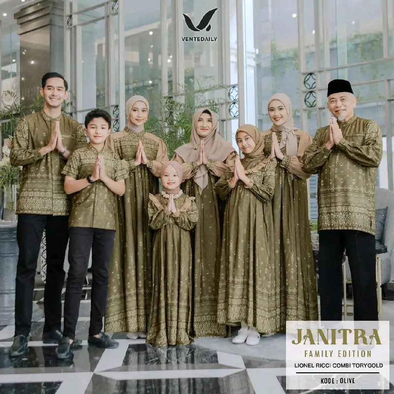 SISOL - JANITRA FAMILY SET SERIES ORI VENTEDAILY 2025 - Baju Seragam Sarimbit Lebaran Idul Fitri Idul Adha Halal Bihalal Keluarga Dress Dewasa dan Anak + Kemeja Koko Dewasa dan Anak Kembaran Motif dan Bahan Leonel Ricci mix Torygold Premium Ekskulif 4