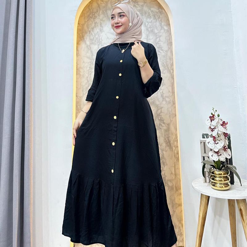 DASTER DRESS WANITA | Daster Wanita Polos Lengan 3/4 Rayon Premium Adem Nyaman Jatuh LD 110cm Busui Kancing Bumil Rampel Bawah Santai 6