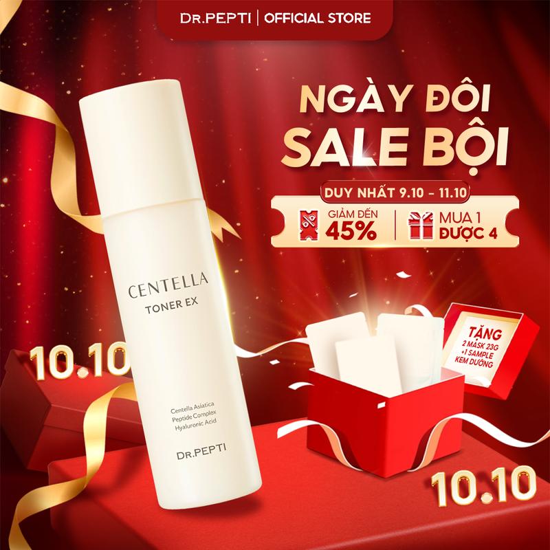 [DL] Nước Hoa Hồng Dưỡng Da Căng Bóng DR.PEPTI Centella Toner Ex 180ml (Tặng 2 Mask Ngẫu Nhiên 23g + 1 Sample Kem Dưỡng)