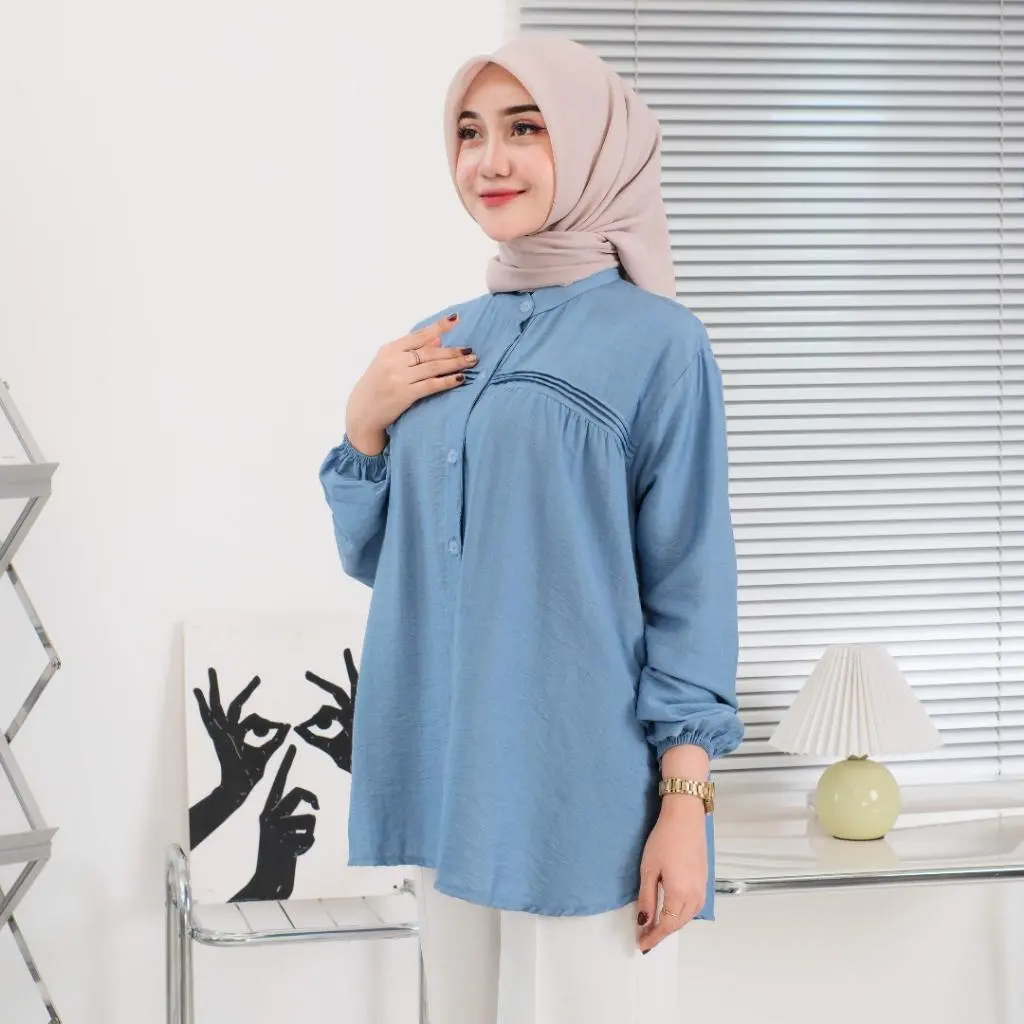 Kemeja Wanita Bahan Polo Linen Atasan Wanita Full Kancing