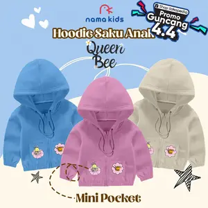 Sweater Anak Zipper Risleting Sablon Queen Bee Lucu Sweater Hoodie Anak Mini Pocket Saku Sablon Murah