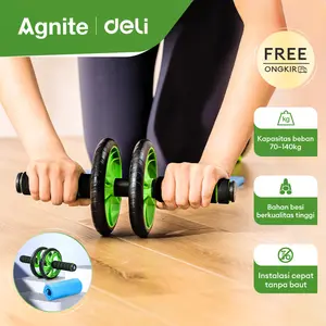 Agnite Ab Roller Double Wheel / Ab Wheel / Abdonimal Roller / Alat Latihan Otot Perut Alat Gym ER010-GN Olahraga