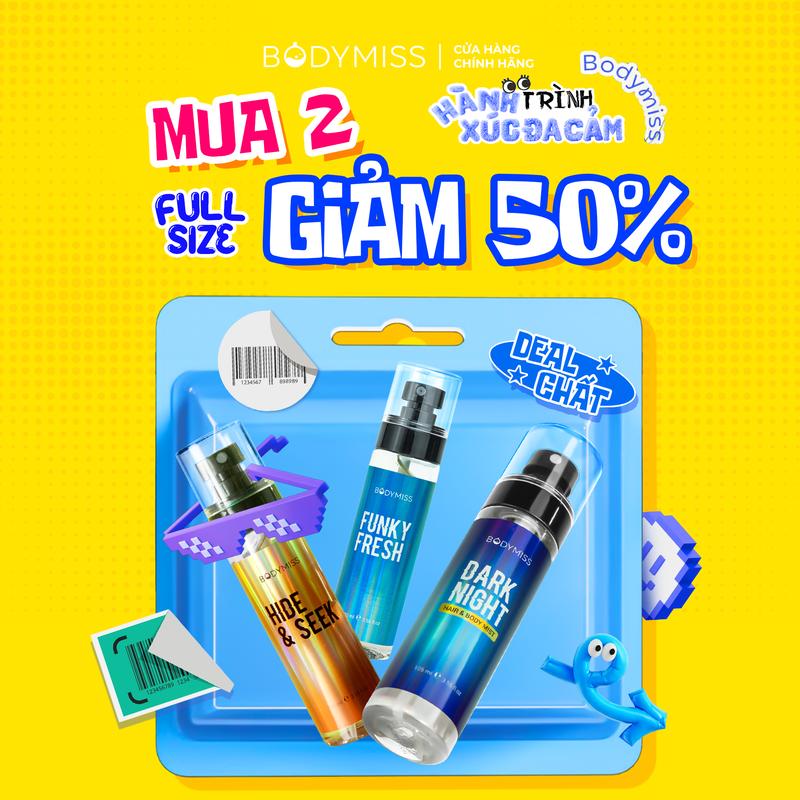 [MUA 2 GIẢM 50%] Body Mist Nam Nữ Chính Hãng Lưu Hương Thơm Lâu BODYMISS, Body Mist Unisex Cho Nam Học Sinh Sinh Viên Hương Nước Hoa Dark Night Perfume Cosmetic Fragrance Hair Mist