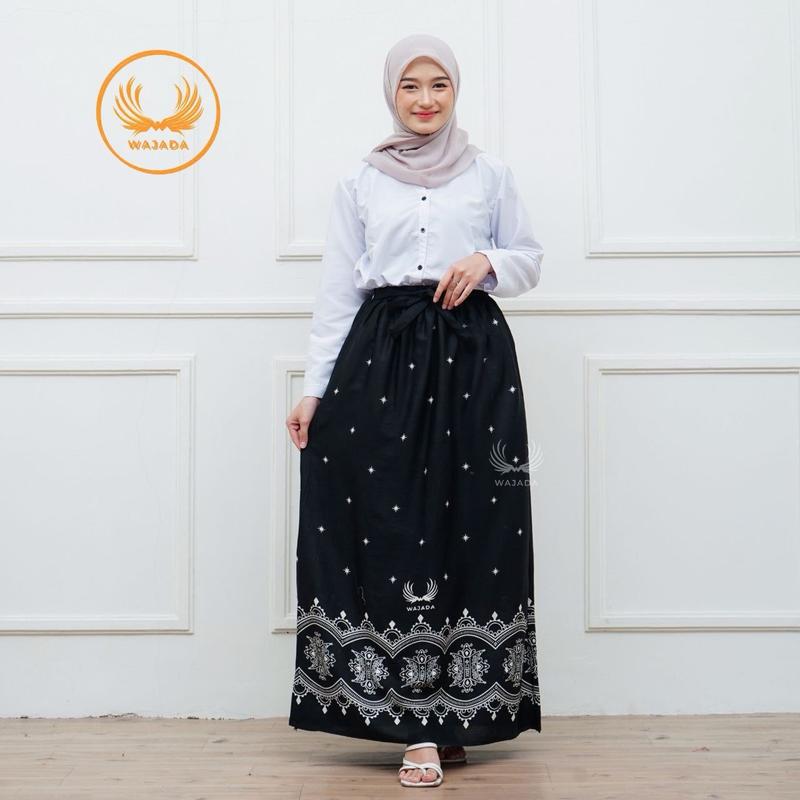 ROK SANTRIWATI ROK BATIK WANITA BAWAHAN WANITA ROK BAHAN RAYON ROK GOYOR Muslim Motif Hitam Panjang Bawahan Karet Katun 5