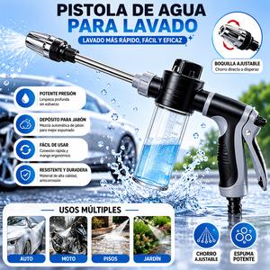 Limpiador inalámbrico portátil de alta presión negro, pistola de espuma de limpieza de automóviles de alta presión, con mango largo - boquilla ajustable, pulverización e inflación - incluye pistola de espuma y botella de pulverización de alta presión, pistola de agua multifuncional, sin batería