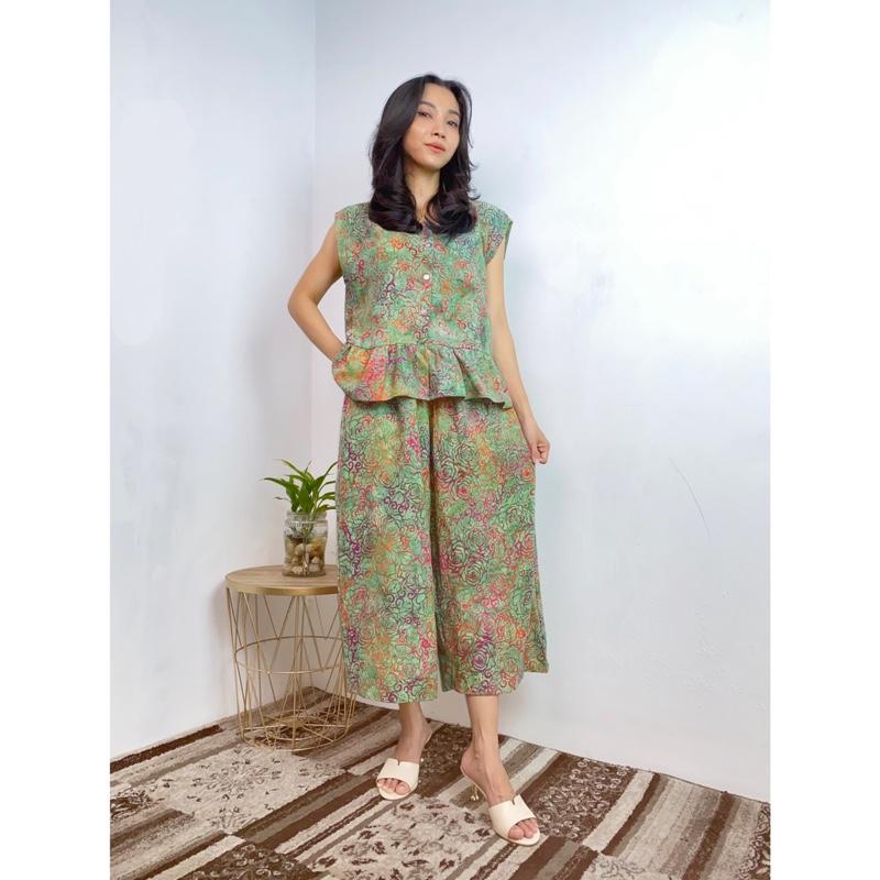 Product Introduction of MEYDEND - One Set Sarimaya Setelan Batik Cap Rayon Premium Busui Friendly Kulot 7/8 Lengan Kutungan 33