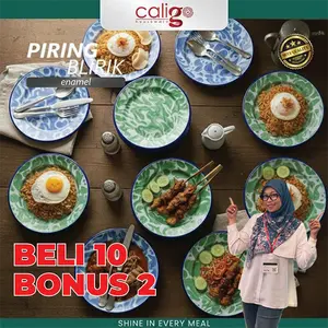 [ EXSLUSIVE DAPUR IBUN ] KHUSUS PULAU JAWA -  BELI 10 BONUS 2! Piring Enamel 22CM Corak Loreng Biru Hijau Blirik Vintage Jadul Serbaguna Multifungsi Aesthetic