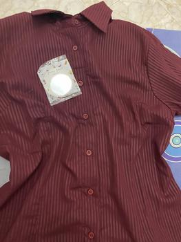 Product Review of Wispie Girl Boss Fitted Shirt | Kemeja kerja wanita fit garis stripe karet Lembut pink hijau biru from ** 0