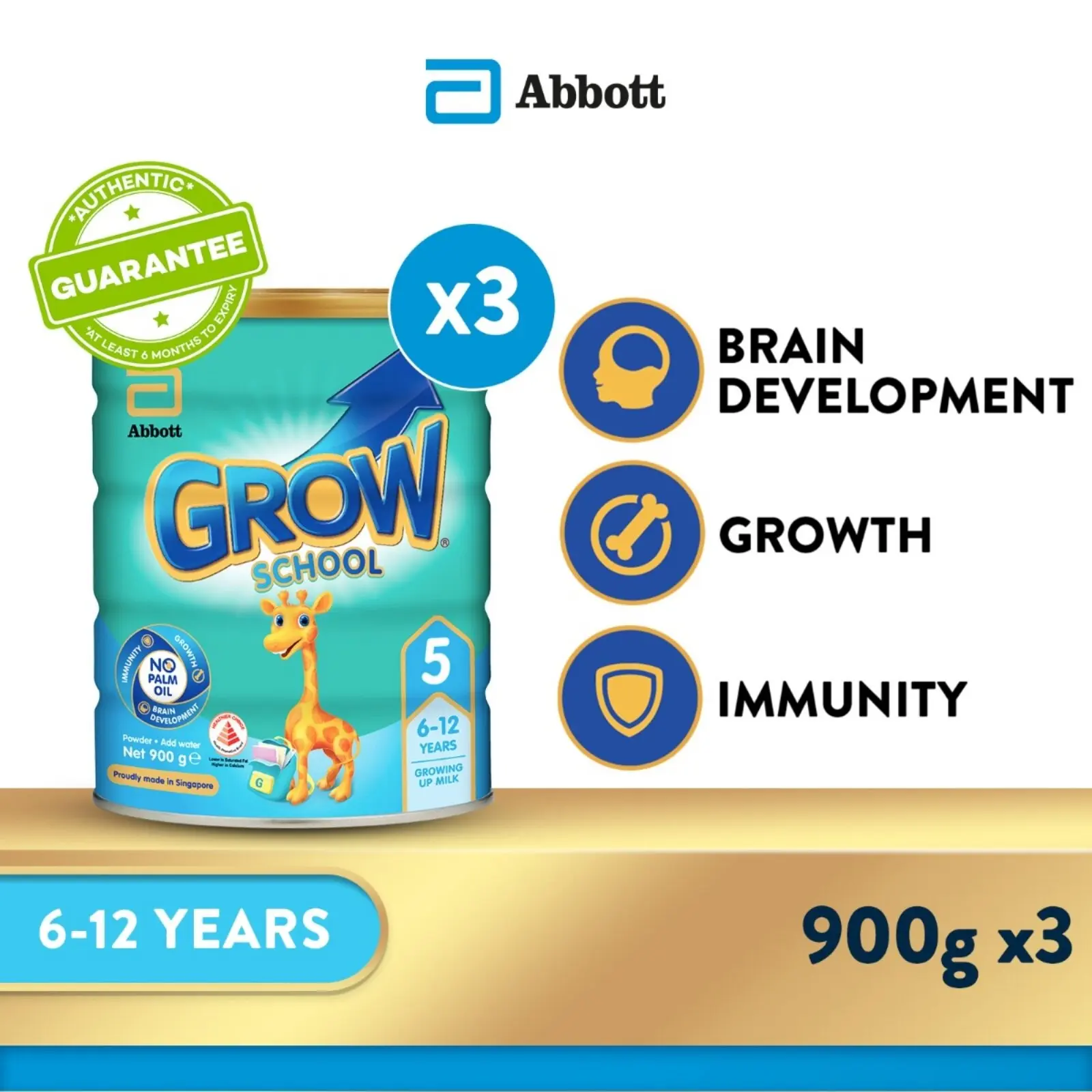 [Bundle of 3] GROW Growing Up Milk for Kids - School Stage 5 (6 - 12 years) - 900g