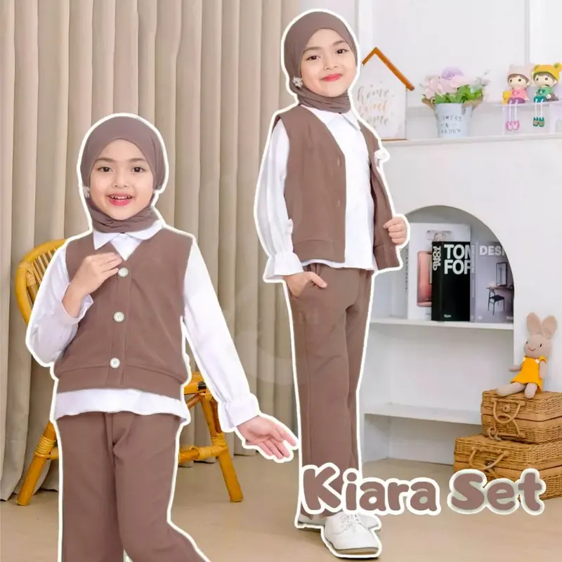 Setelan Anak 3 in 1 Rompi Model / Setelan Anak Perempuan 2-8 Tahun / One Set KNIT TERBARU/ Baju Setelan Rompi 3