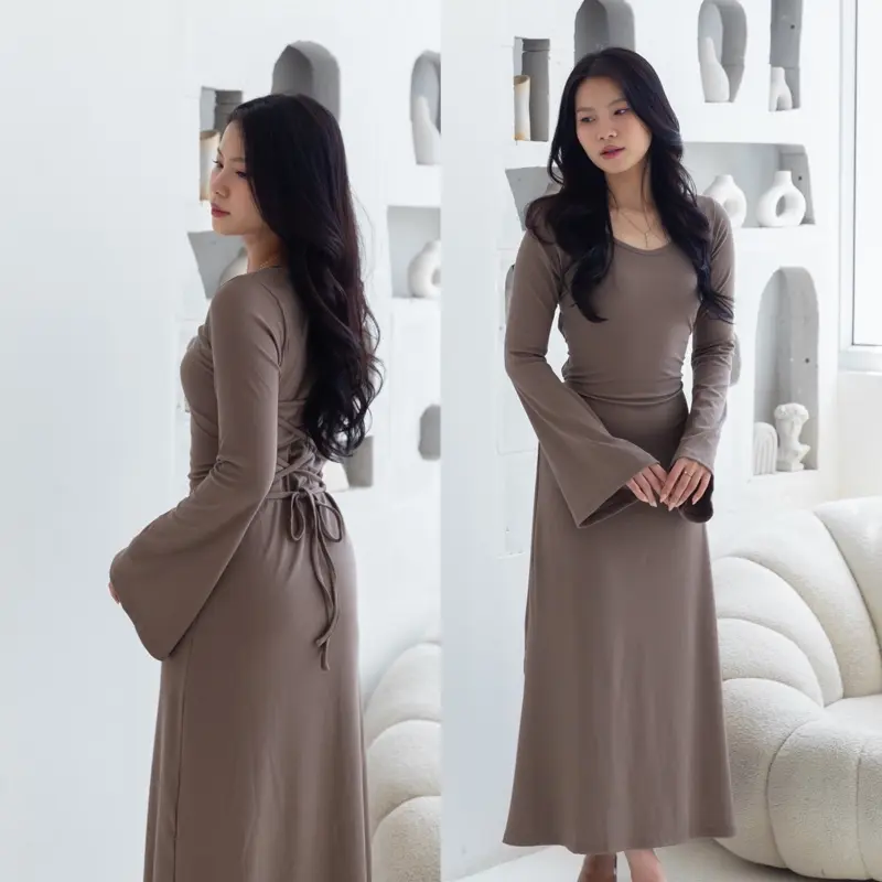 KAYLA DRESS | Basic Korset Flare Long Dress Longsleeves Lengan Panjang Wanita Gaun Simple Pesta