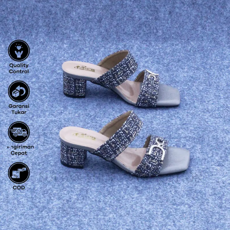 Sultan Shoes | Sendal Hak Tahu 5 cm Wanita Flat Slop Tali Kokop Kekinian Aksesoris Gesper Rantai D | Sandal High Heel 5cm CasuaL 1