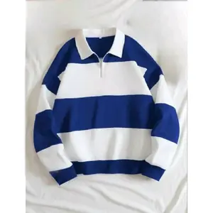 hoodie Rugby salur kombinasi brooklyn atasan pria wanita