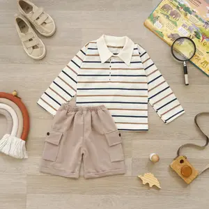 SETELAN ANAK KAOS SALUR LENGAN PANJANG FULL KANCING DAN CELANA ANAK PENDE CARGO STIK BALIK Baju Anak Laki-laki