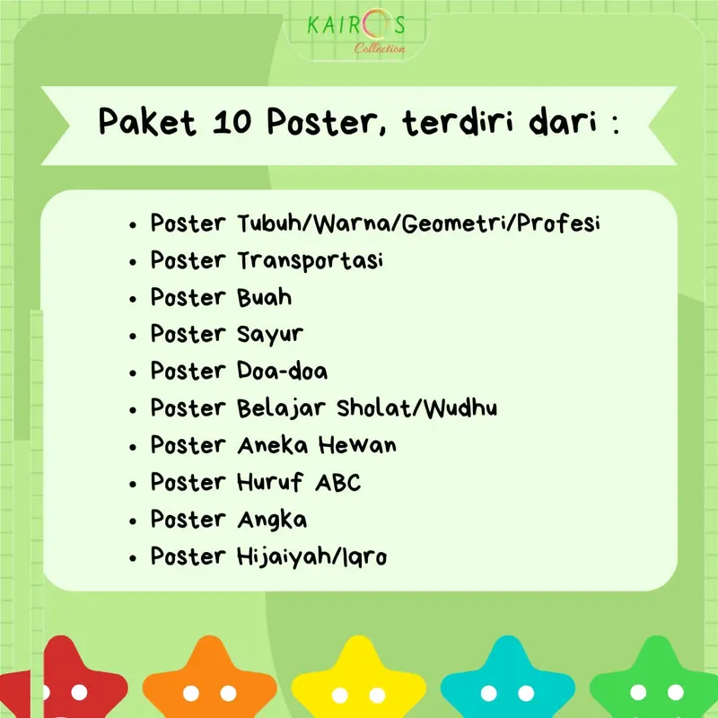 Paket 10 Poster Belajar Anak Edukasi Angka, Huruf, Binatang, Buah, Sayur, Random Motif Karton Sekolah Stationery 1