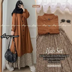 One Set Tunik Rayon Rok Motif Bunga Ifah Set